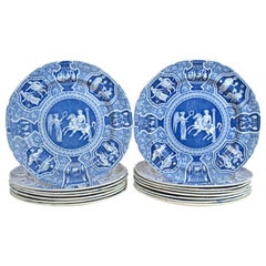 Spode Pottery Neoclassical Greek Pattern Blue Salad Plates Set of Fifteen