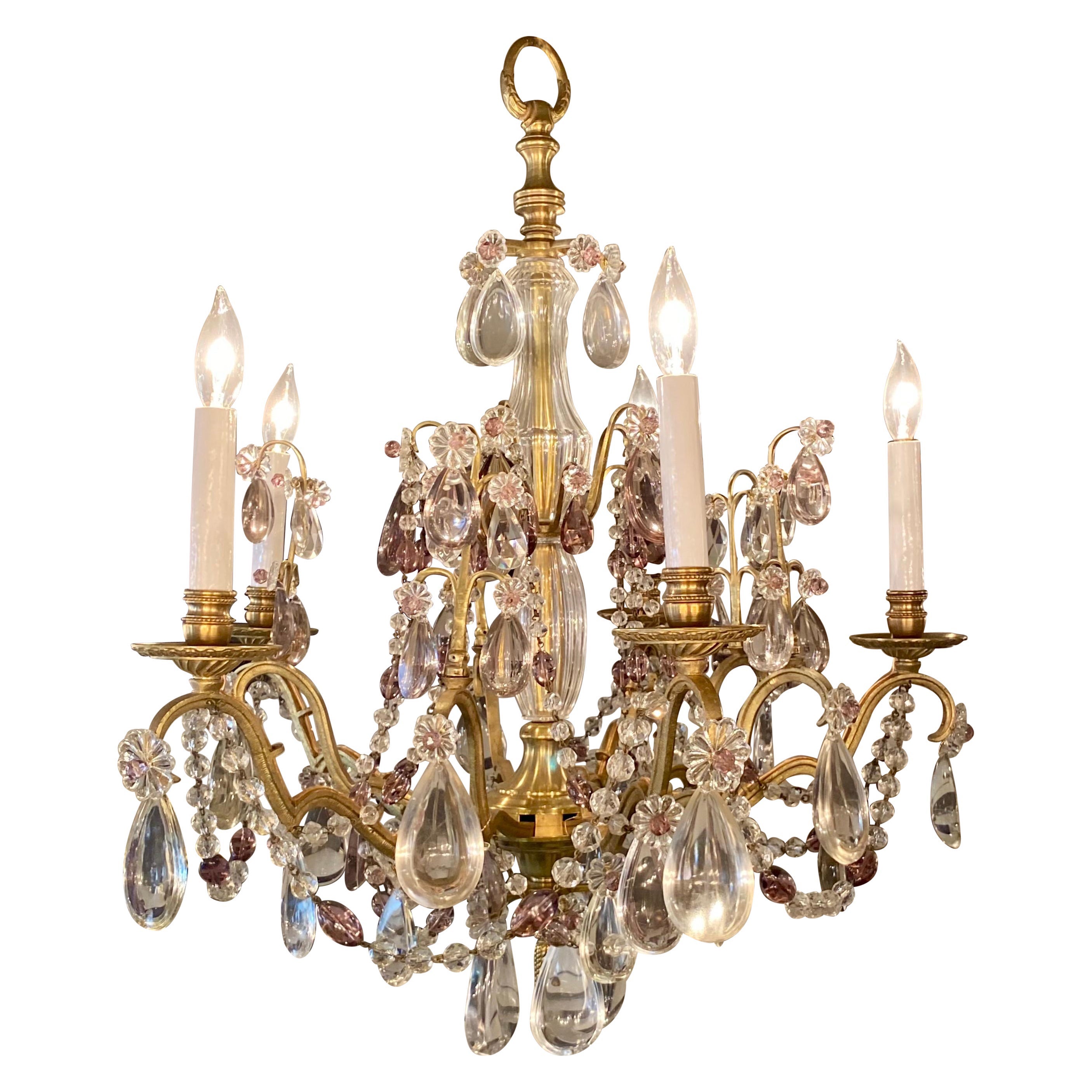 Antique French Gold Bronze and Baccarat Crystal Chandelier, circa 1890 For Sale