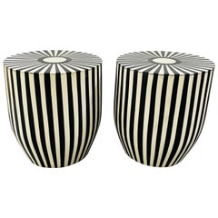 Art Deco Style Black and White Resin Side, End Table or Stool, a Pair