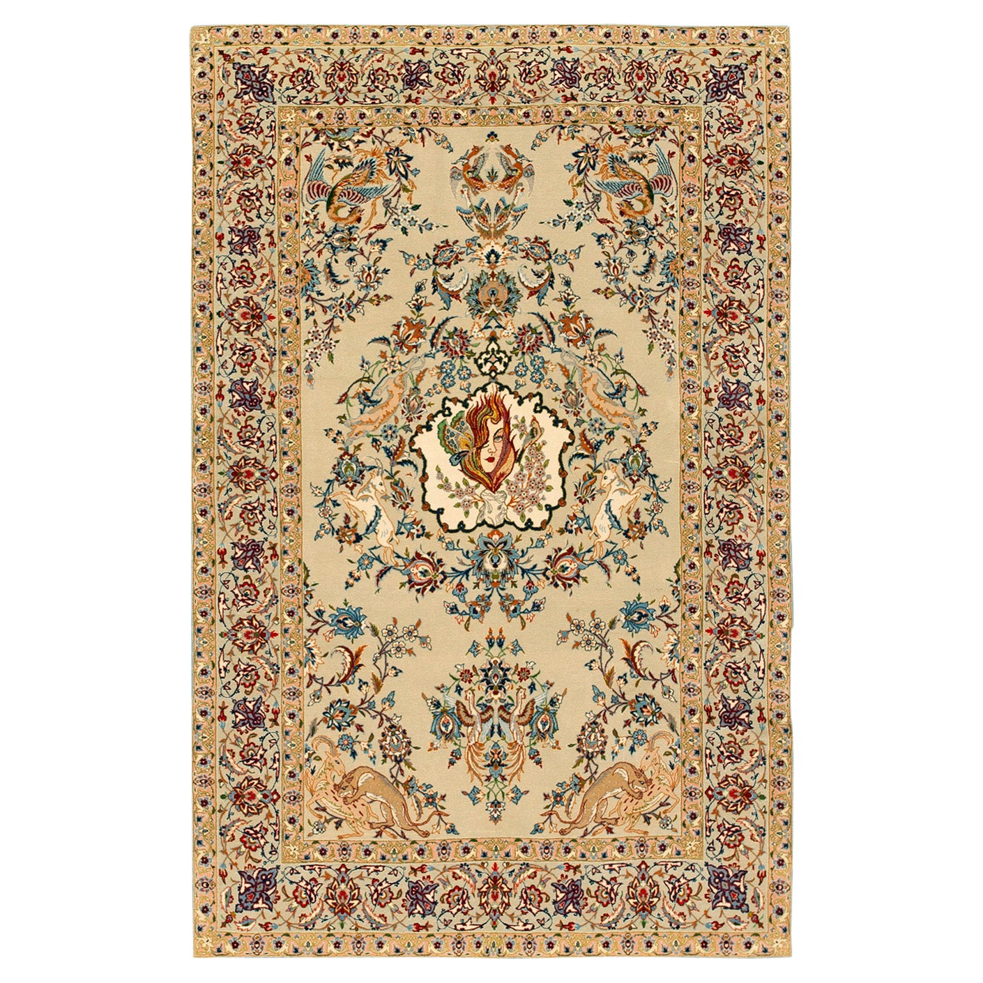 Antiker persischer Isfahan-Teppich 3' 5'' x5' 3''