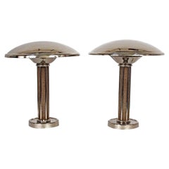 Art Deco Pair of Shagreen and Metal Art Deco Lamps by George Halais