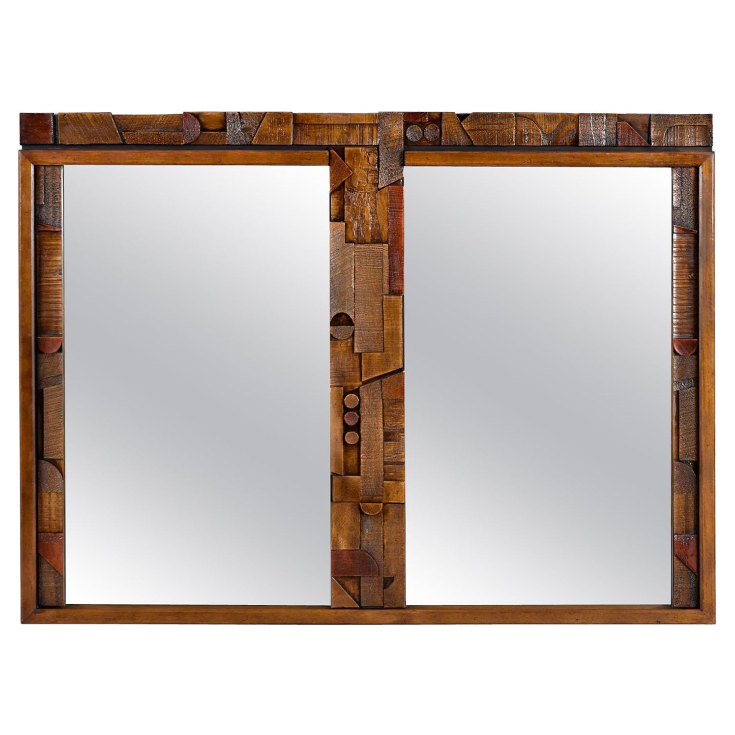 Huge Paul Evans Style Chunky Brutalist Mirror by Lane For Sale