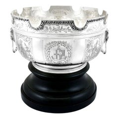 Antiguo cuenco eduardiano inglés Monteith de plata de ley