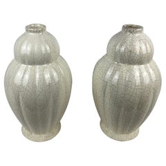 Pair of French Art Deco Saint Clement Crackle Ceramic Vases