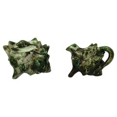 Majolica Shell Creamer & Sugar Bowl Set- 2 Pieces Circa 1950