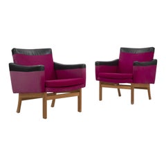 Used Pair Of Danish Modern Lounge Chairs In Wool + Leather