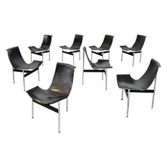 Mid-Century Chromed Black Leather T Chairs, Katavolos, Kelley, Littell, Laverne