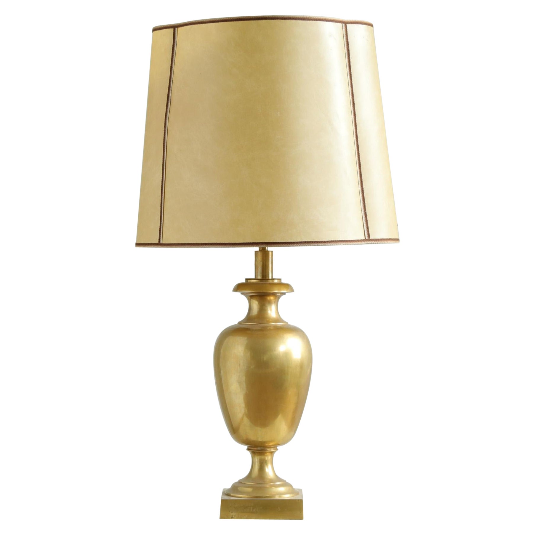Brass Lamp with Parchment Shade For Sale