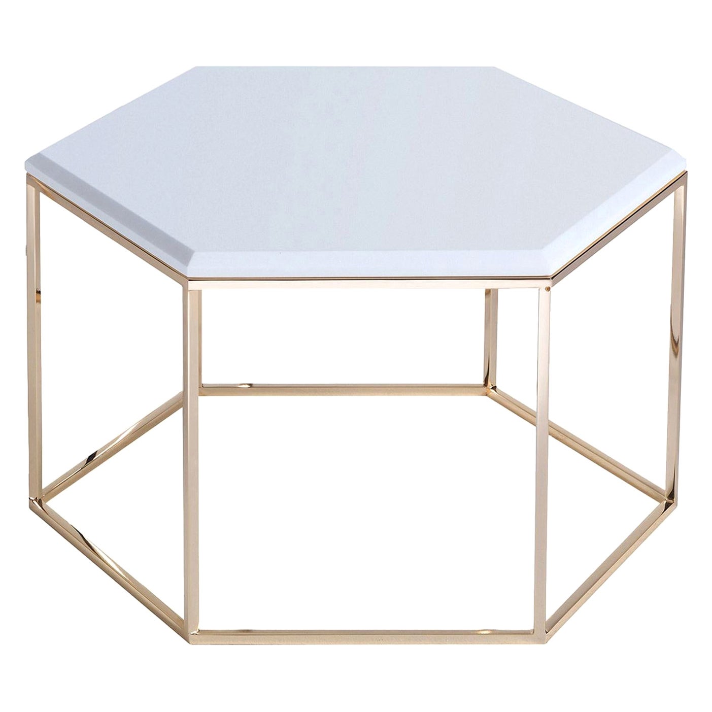 Petite table d'appoint hexagonale avec plateau en marbre n°178