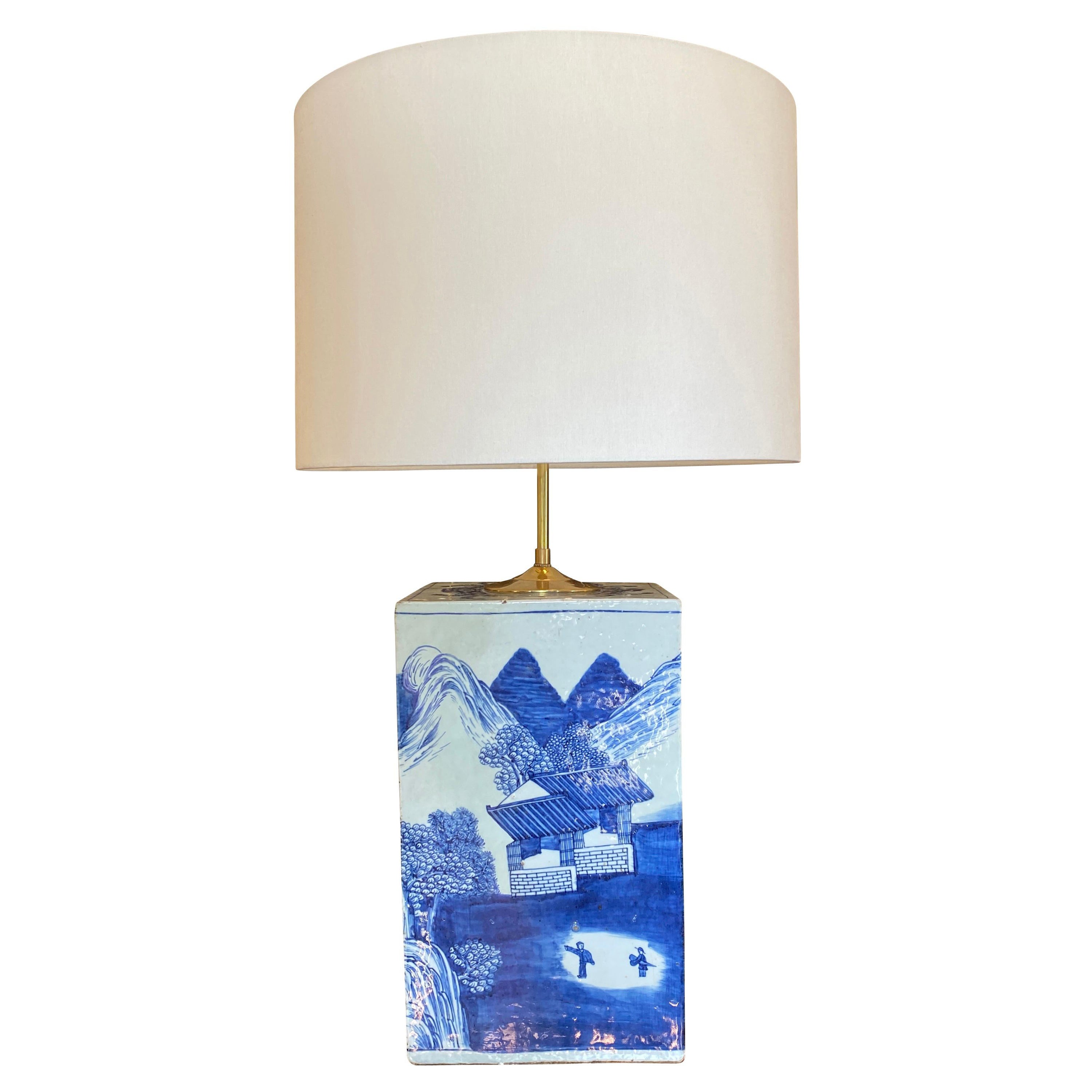 Chinese Export Blue and White Porcelain Tea Canister Lamp