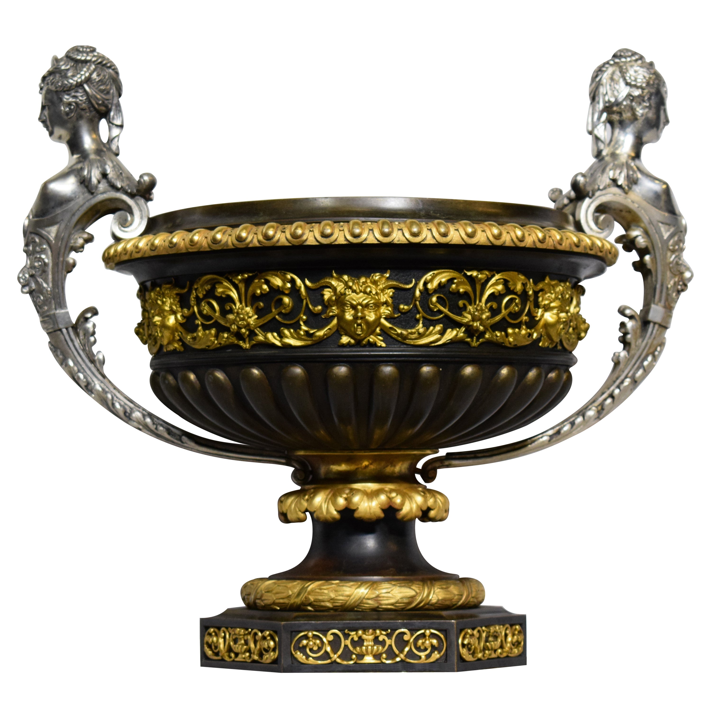 19th Century Napoleon III Bronze Parcel Gilt Urn For Sale