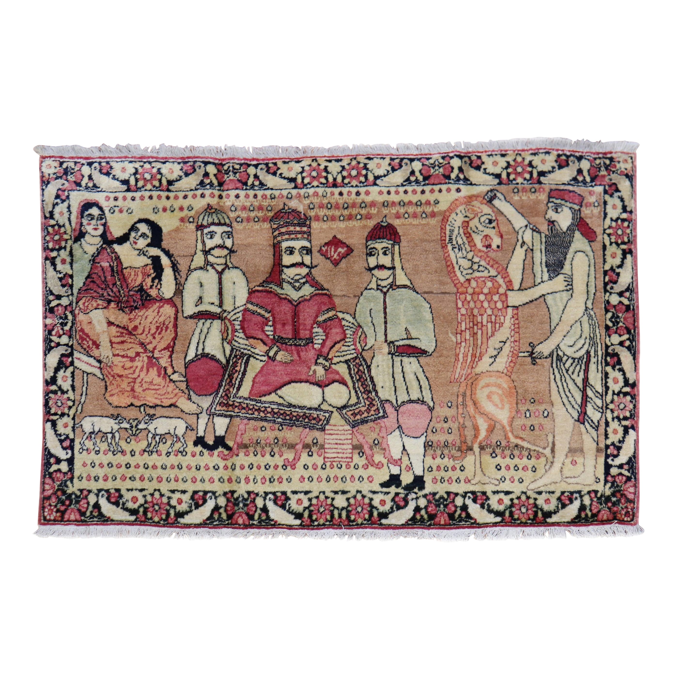 Zabihi Collection Persian Pictorial Lavar Kerman Rug