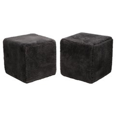 Venfield Custom Pair of Shearling Cube Foot Stools/Ottoman