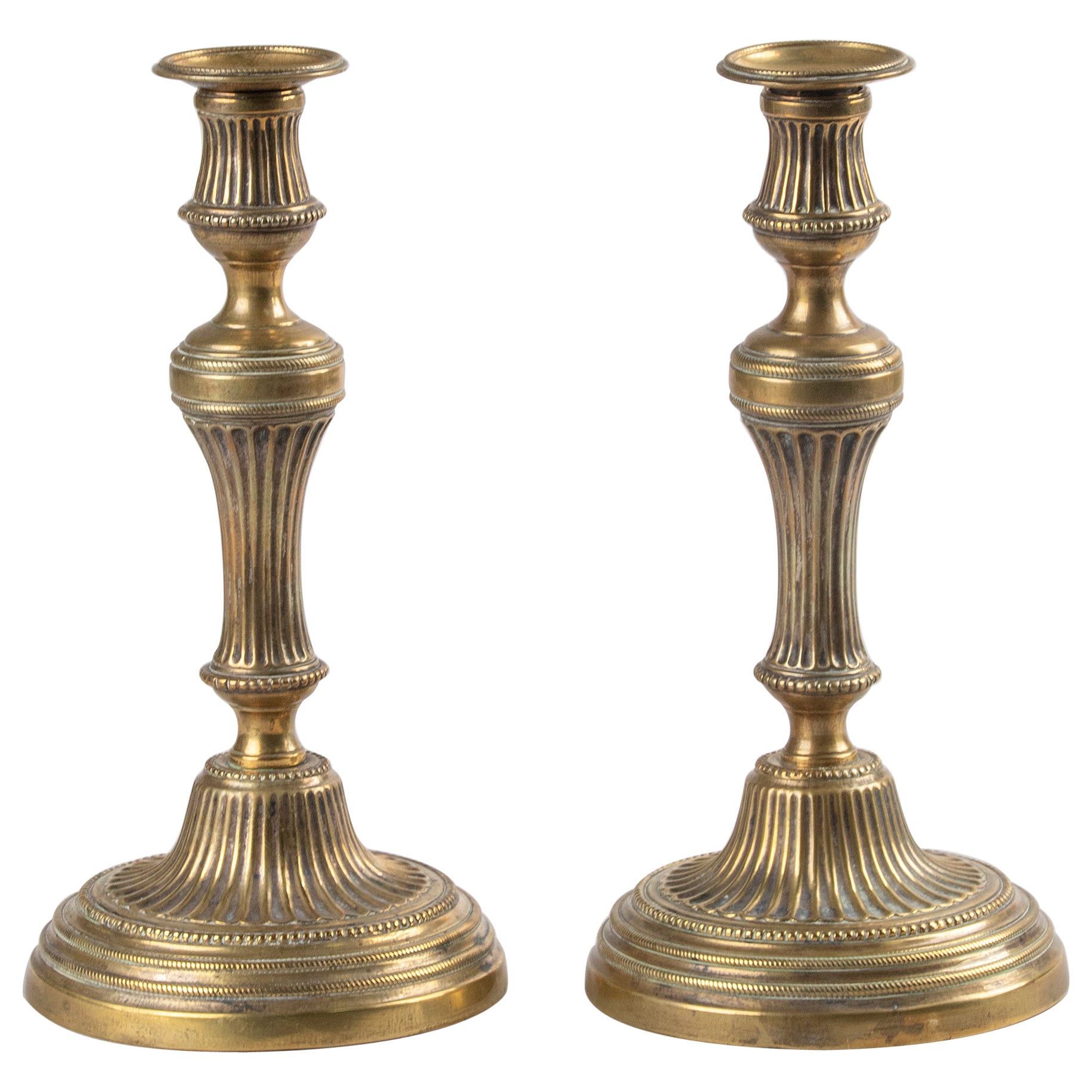 Pair of 19th Century Brass Candlesticks Louis XVI Style