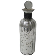 Round Mercury Glass Decanter Cut Glass Design Stopper and Wire Detail on Neck