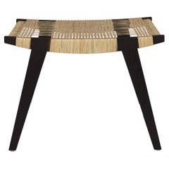 Contemporary Pi Stool, Ebonised Oak Frame, Split Willow Skein Seat