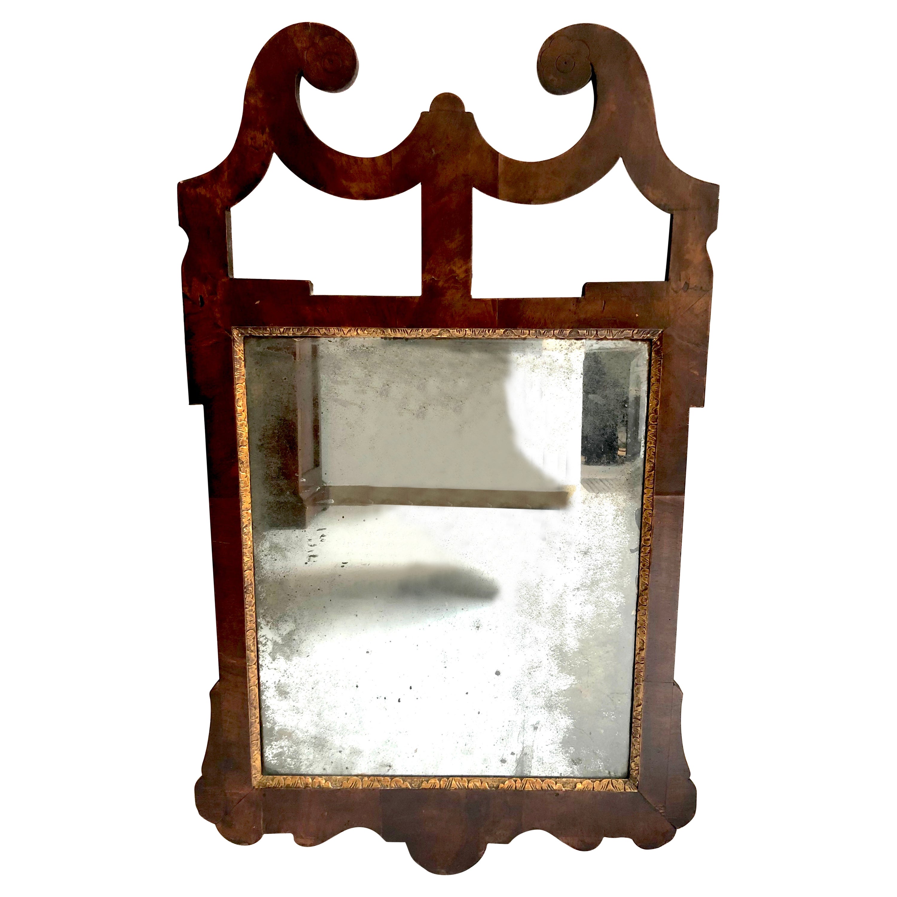 Antique 1780 English Carved Walnut Wood Chippendale Wall Mirror For Sale