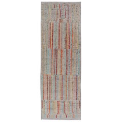 Modern Casual Hand Knotted Piled Runner in Color and Minimalist Modern Design