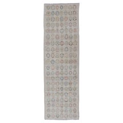 Cream and Multi-Colored Casual Modern Runner in All-Over Tulu Type Design