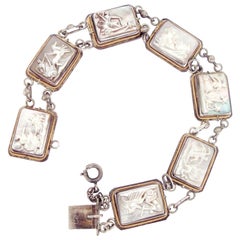 Antique Art Deco Seven Days Silver Bracelet with Chariots Motif