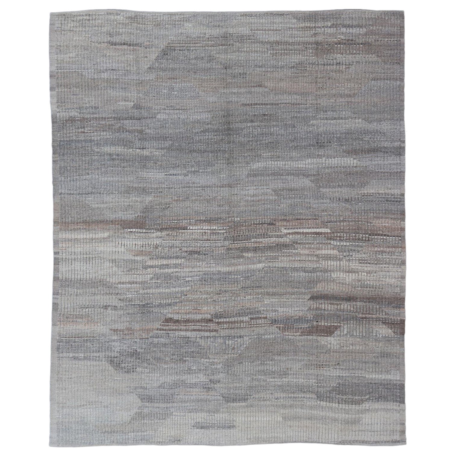 Casual Modern Rug in Neutral and Silver Gray Tones with Subdued Design For Sale