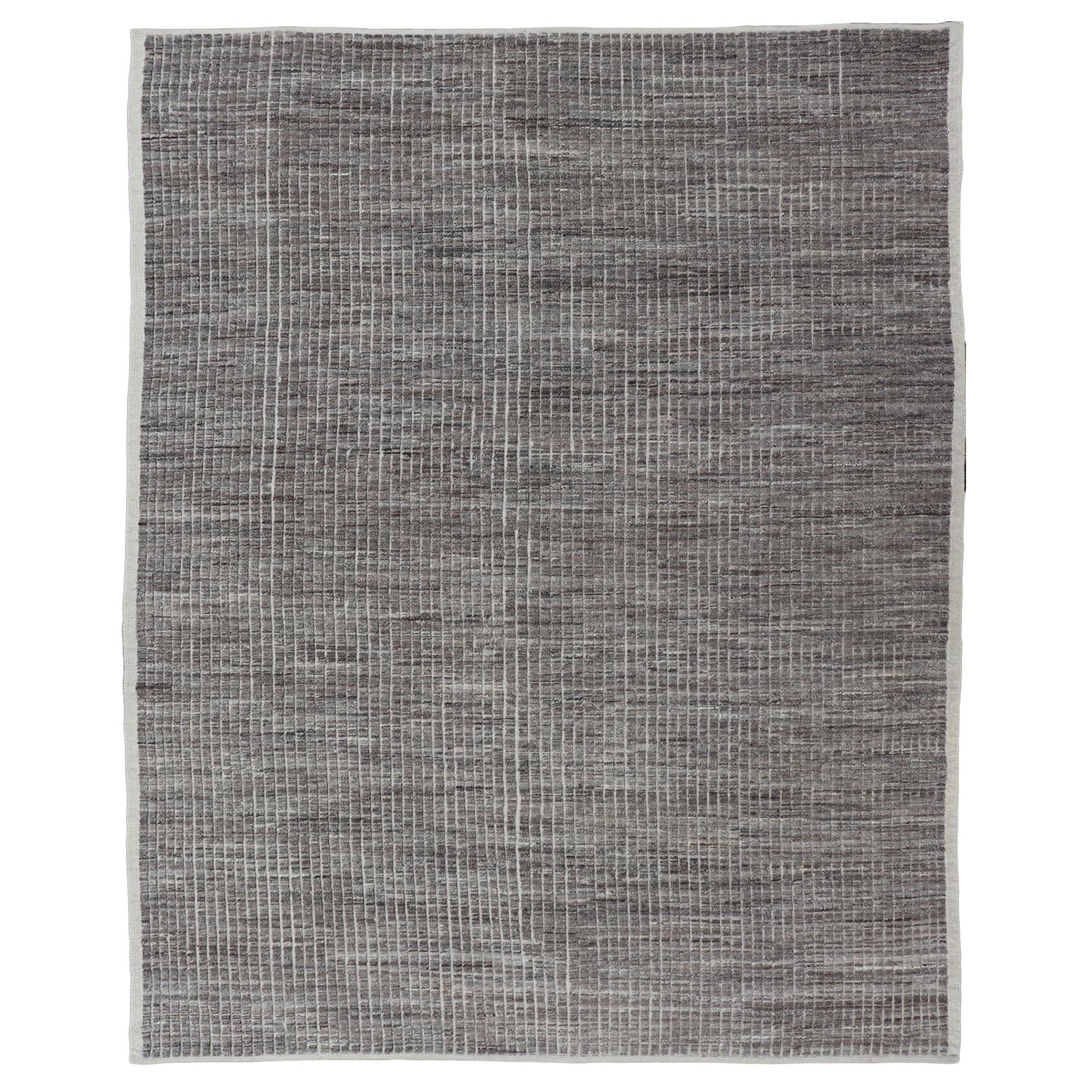 Muted Dark Gray Casual Modern Rug with High and Low Textured Pile