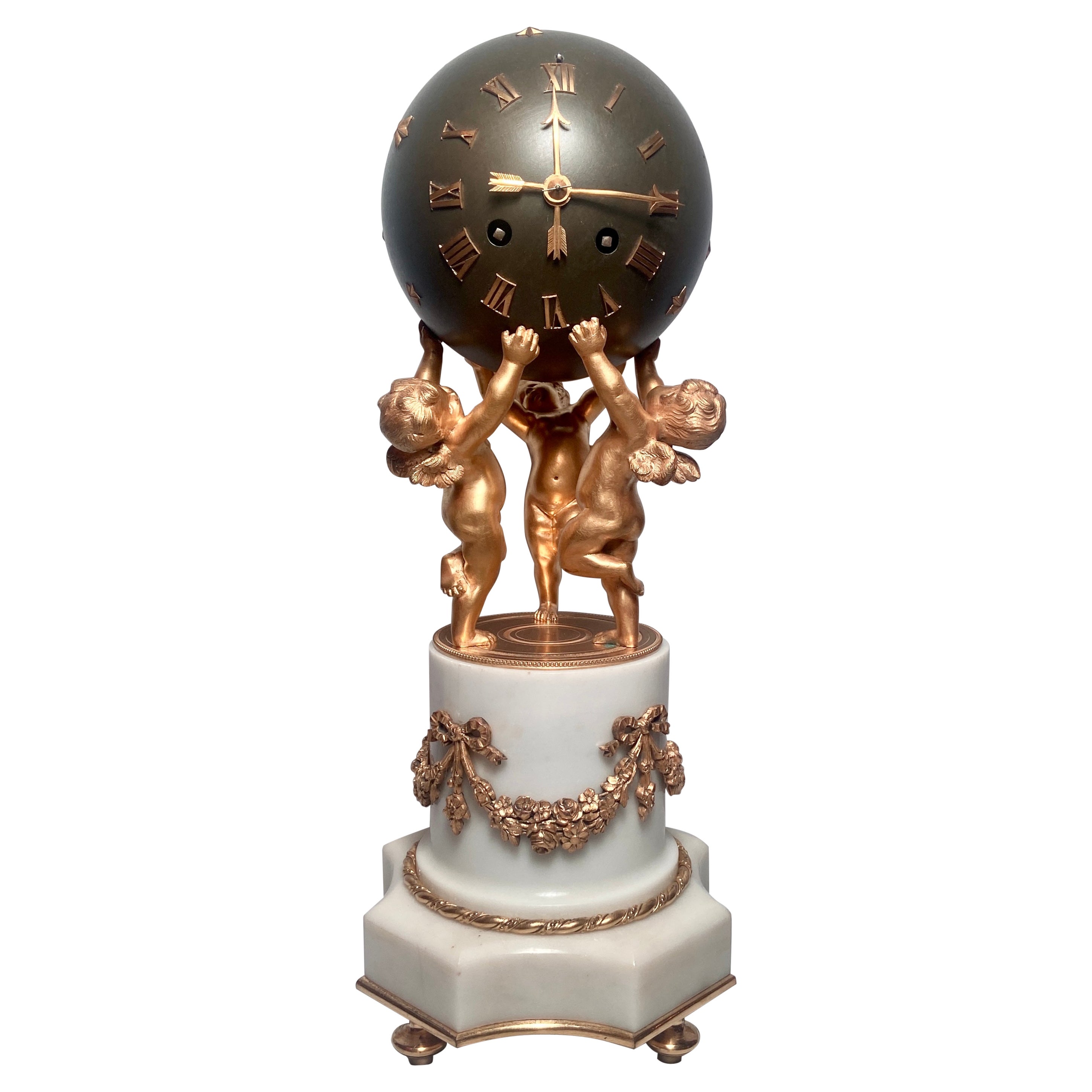 Antique French Louis XVI Ormolu and Patinated Bronze Clock, Circa 1860-1870 For Sale