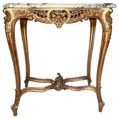 Antique French Louis XV Style Gold Leaf and Marble Top Table, Circa 1855-1865