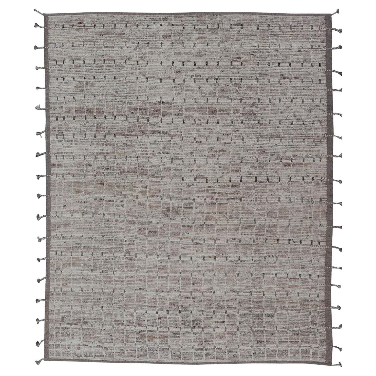 Modern Afghanistan Rug with All-Over Design in Muted Tones of Cream, Gray, Taupe