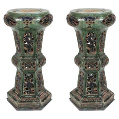 Pair of Antique Glazed Ceramic Pedestals