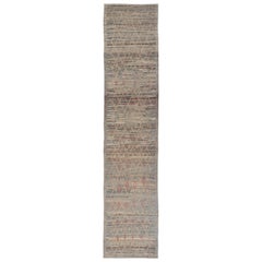 Modern Gallery Long Runner with Tribal Moroccan Design in Gray, Gold, and Red
