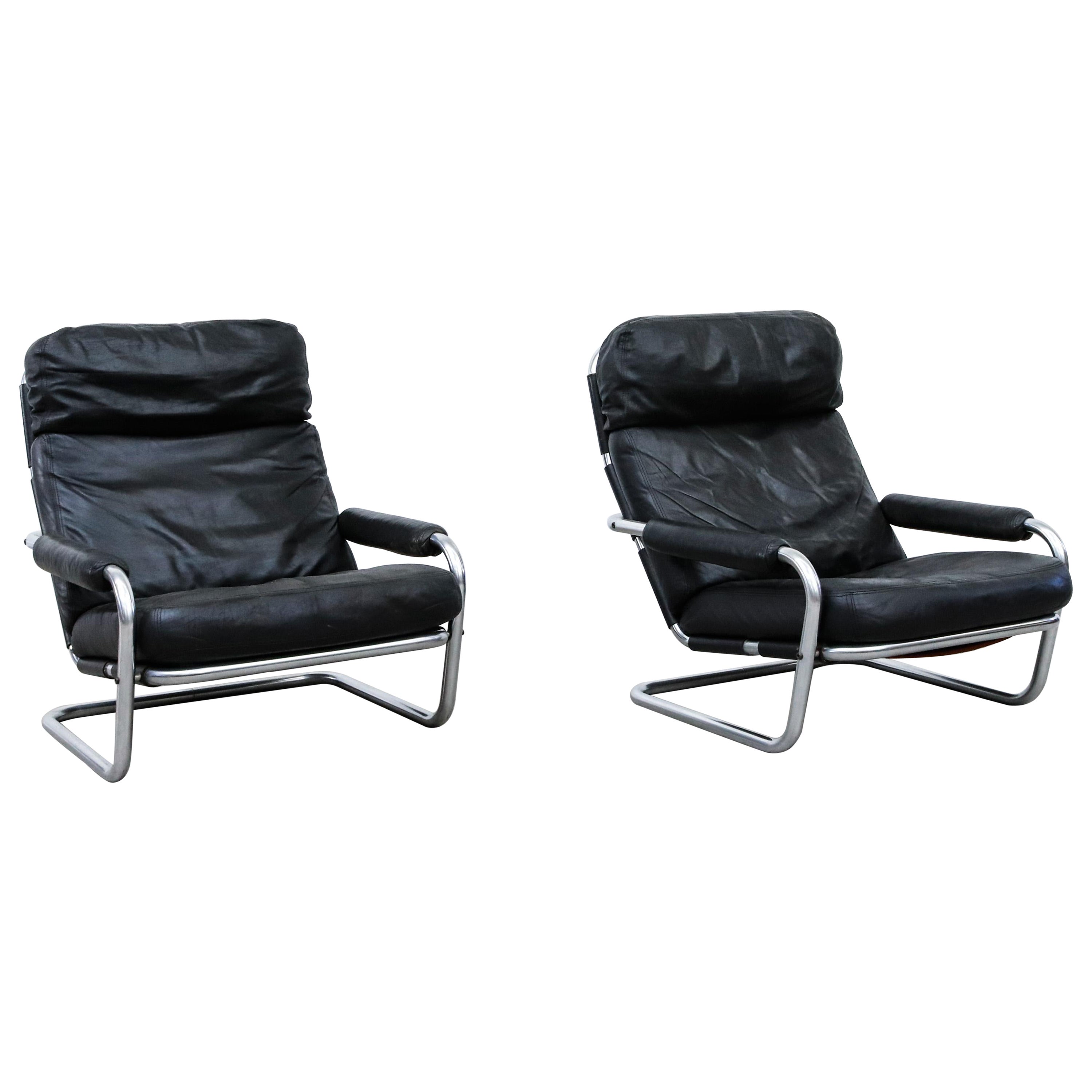Pair of Jan Des Bouvrie Model S601 Leather Lounge Chairs for Gelderland