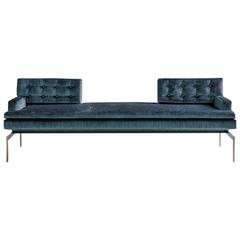 Mancini Tête-à-Tête, Tufted Back in Blue Silk Velvet, Silicon Bronze Base 1