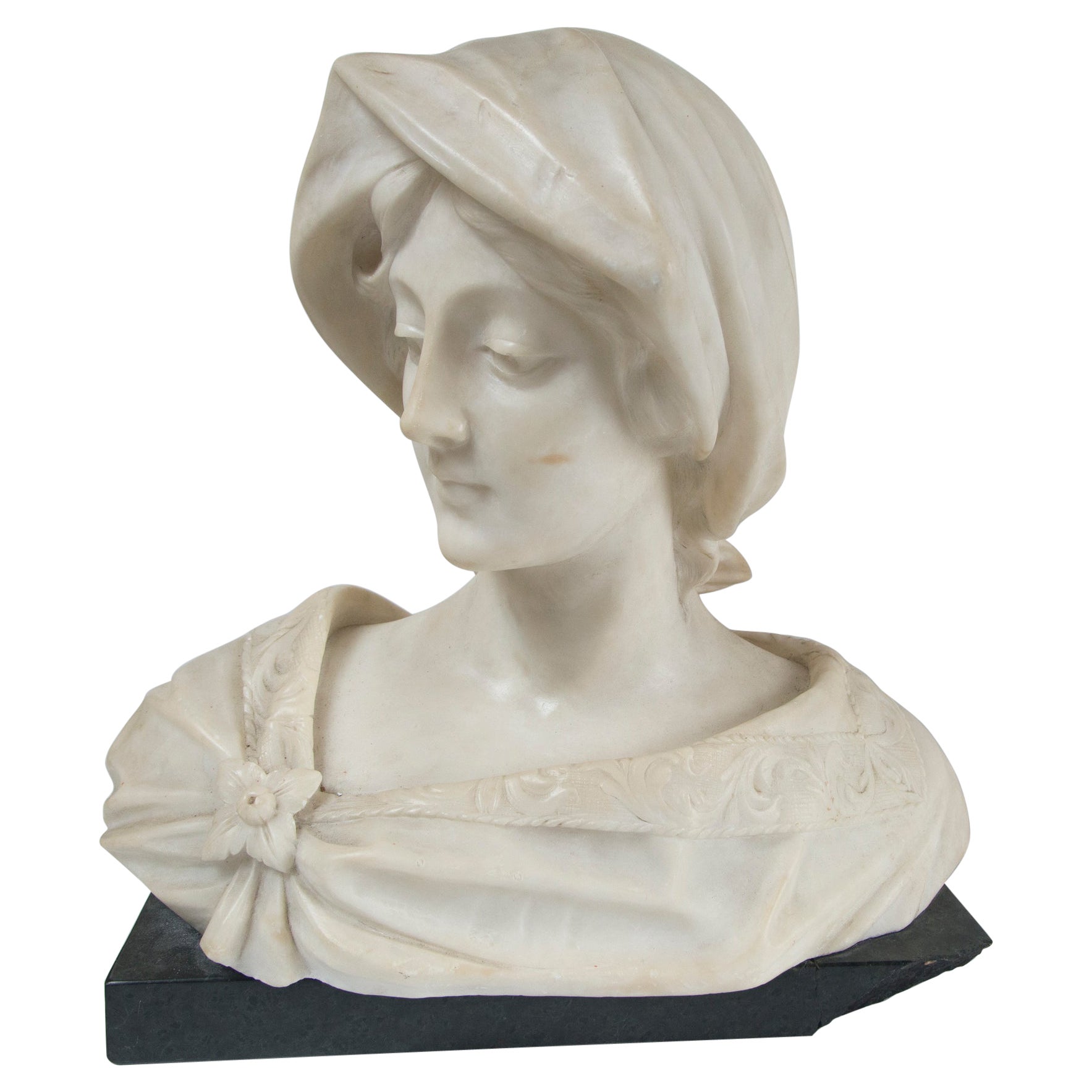 White Marble Bust of a Young Woman For Sale