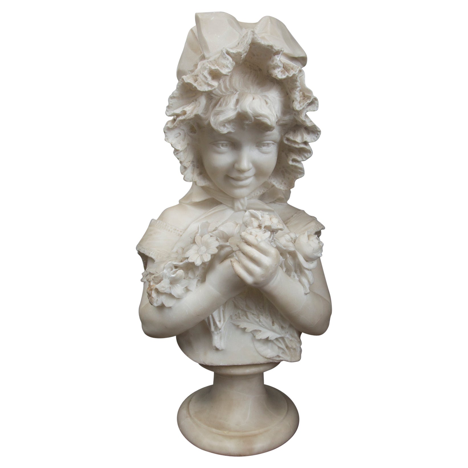 Marble Bust of Child, Holding Flowers