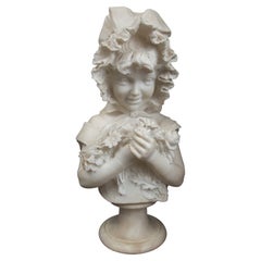 Marble Bust of Child, Holding Flowers