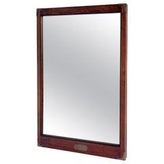 Large Rectangular Campaign Wall Mirror with Brass Hardware