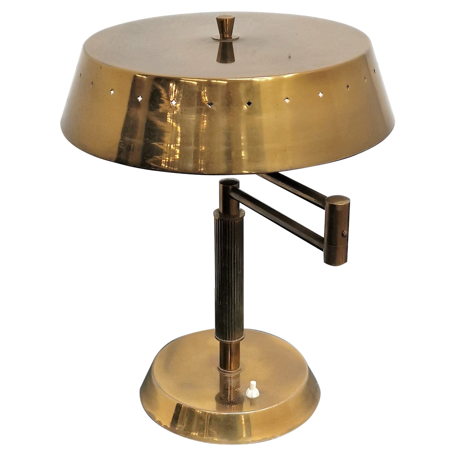 Mid-Century Oscar Torlasco Brushed Brass Swing-Arm Table Lamp 50s, Italy