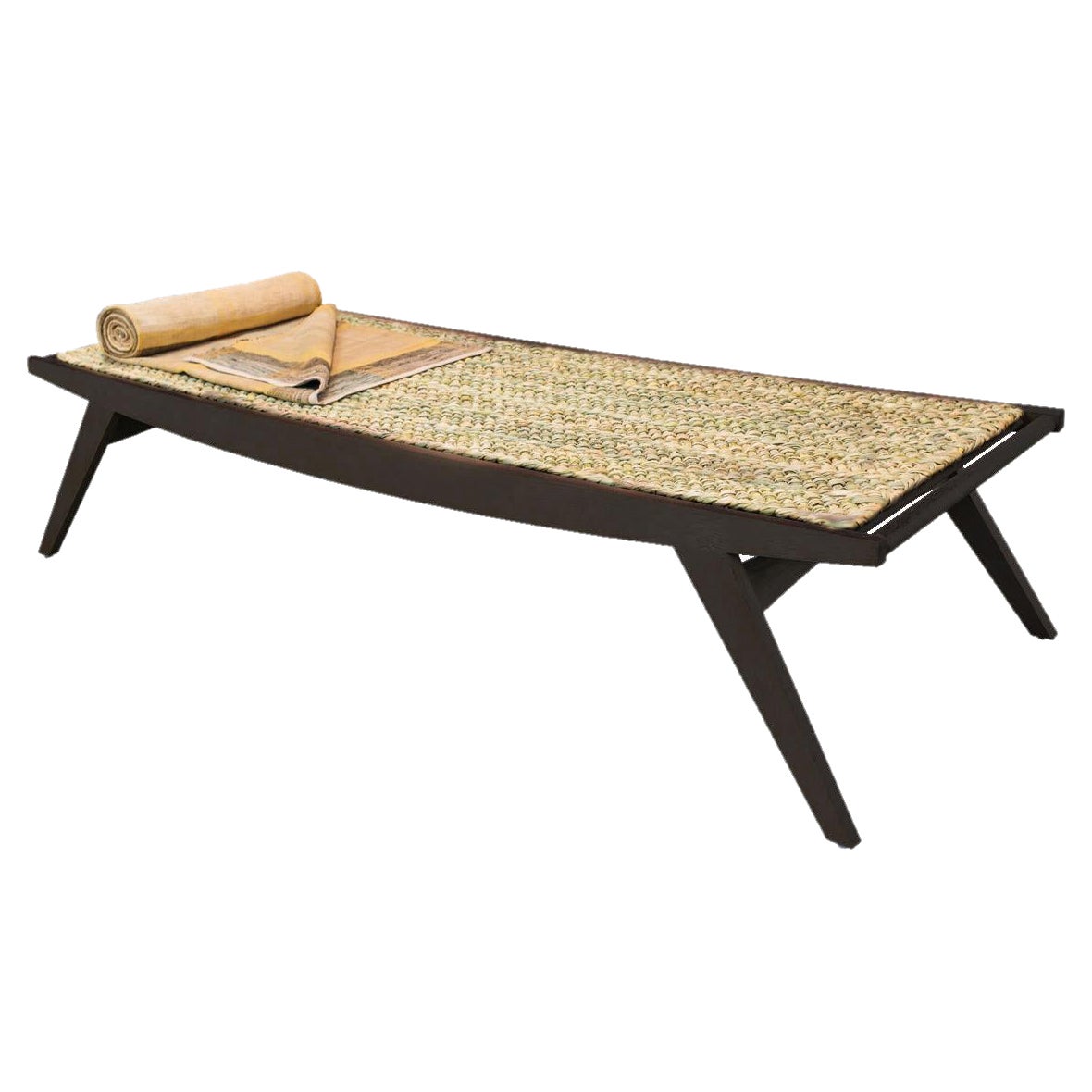 Contemporary Lambda Daybed, Ebonised Oak Frame, Oak Slatted Seat with Rush Mat