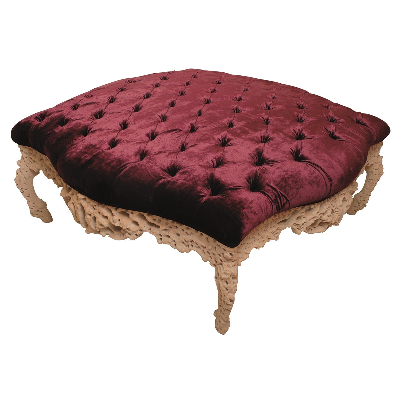 Contemporary Art Senior Footstool in Velvet and Grezzo Arte Wood by Urano Palma For Sale