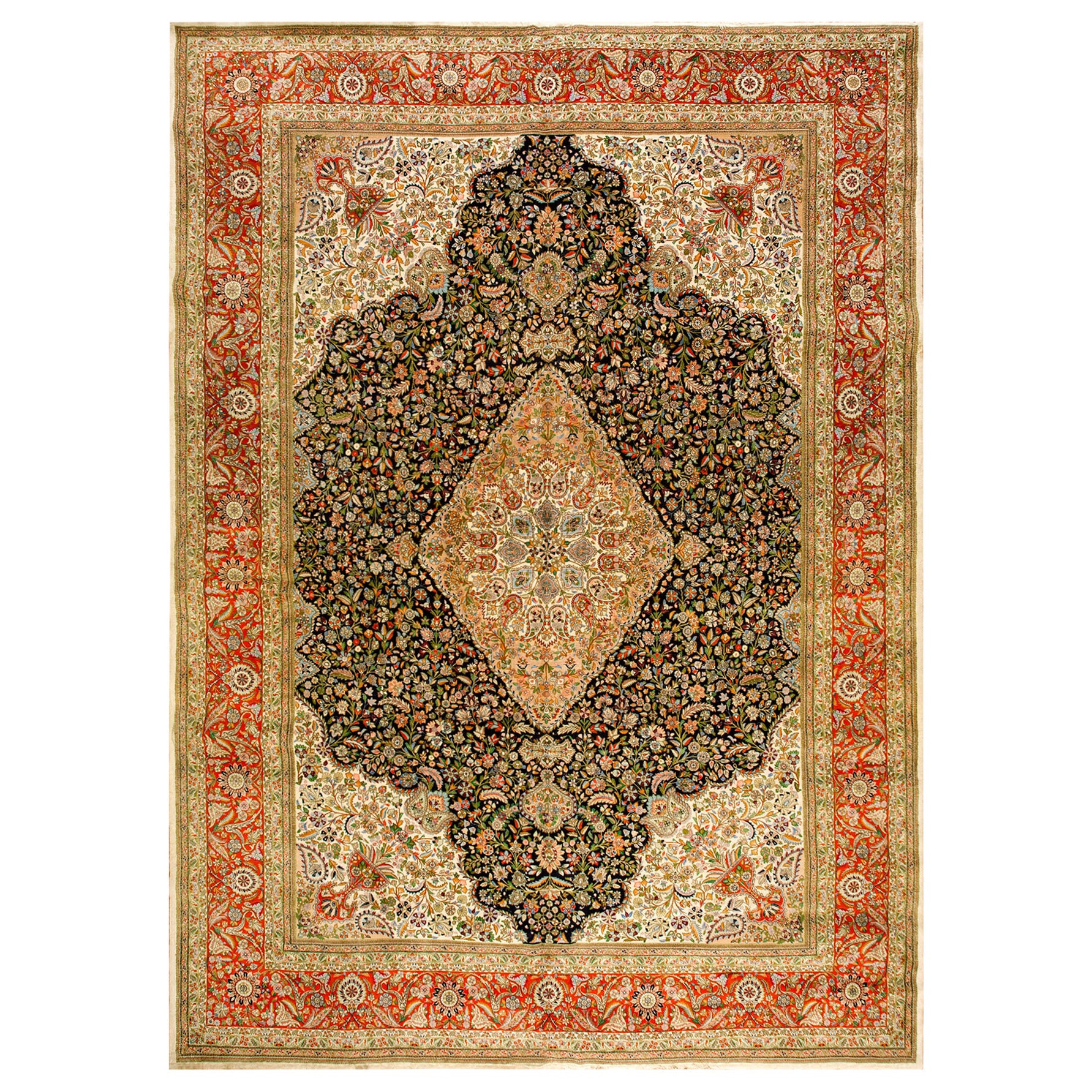 Antiker persischer Täbriz-Teppich 3,66 m x 4,66 m 