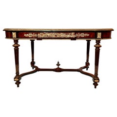 Antique French Briarwood, Kingwood & Satinwood Marquetry w/ Bronze D'Ore Table 