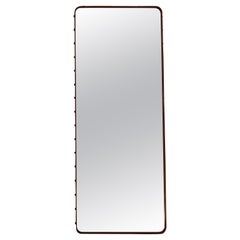 Large Jacques Adnet 'Rectangulaire Mirror' Wall Mirror in Tan Leather for GUBI