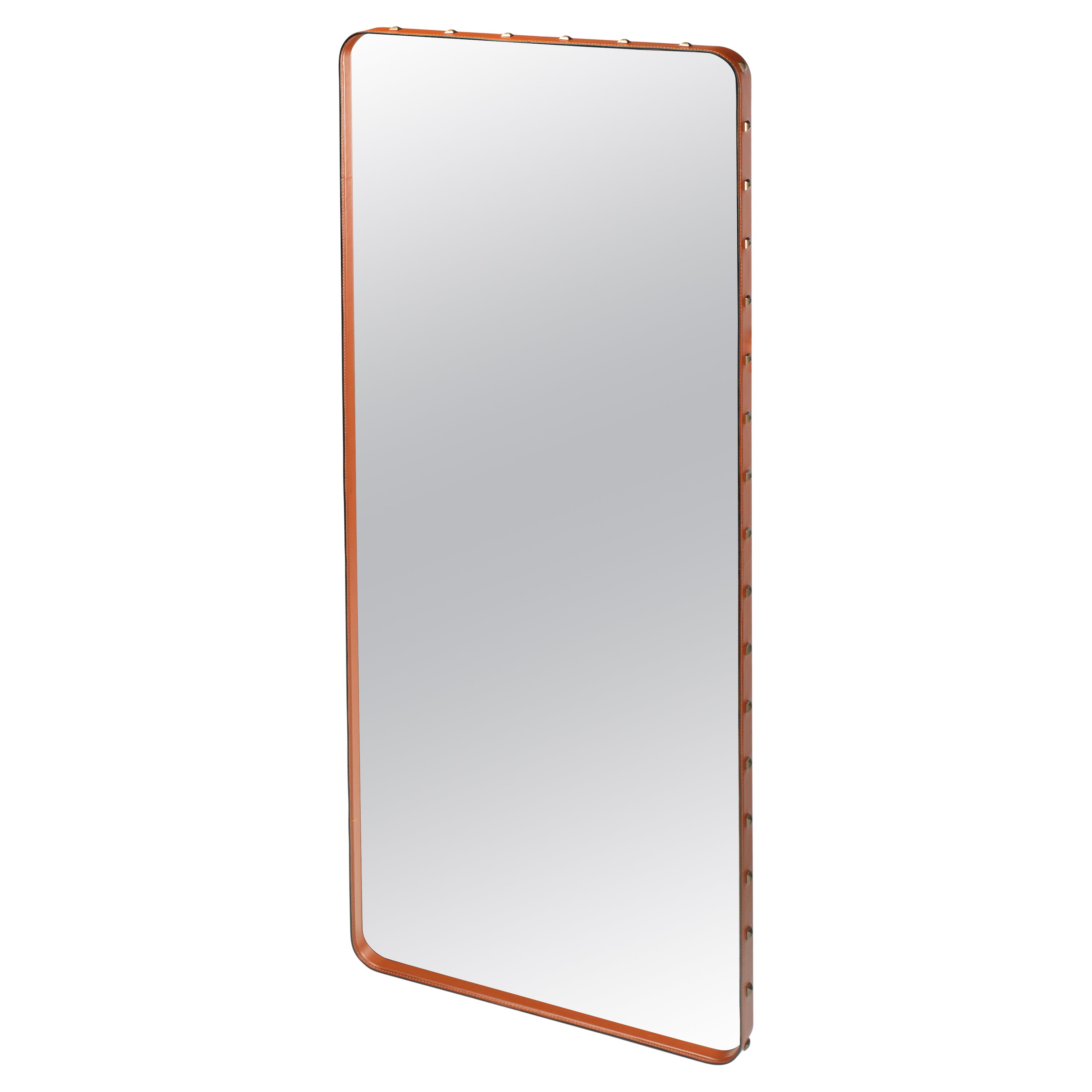 Medium Jacques Adnet 'Rectangulaire' Wall Mirror in Tan Leather for GUBI