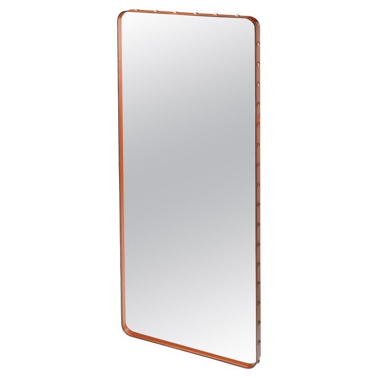 Medium Jacques Adnet 'Rectangulaire' Wall Mirror in Tan Leather for GUBI For Sale