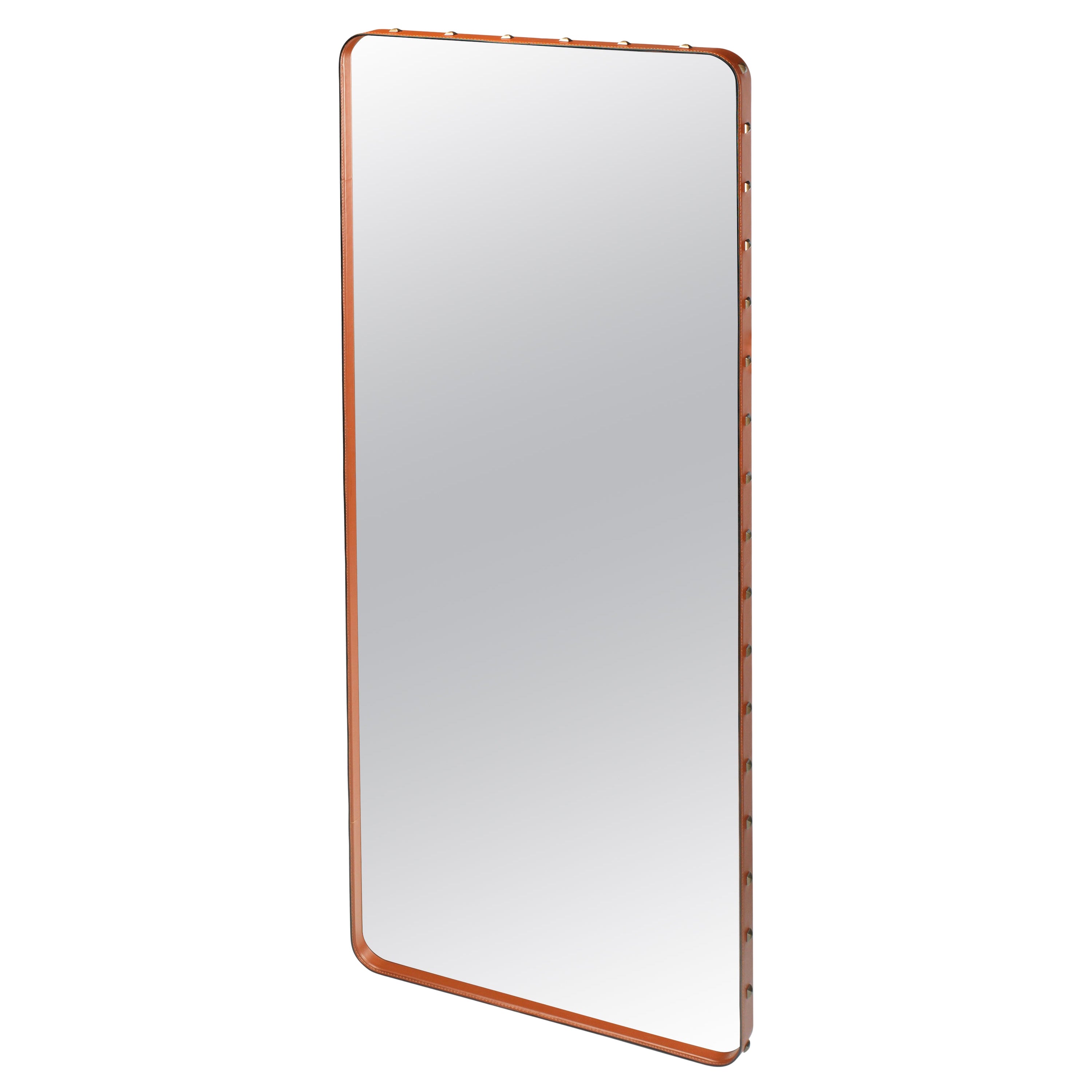 Jacques Adnet 'Rectangulaire' Wall Mirror in Tan Leather for GUBI For Sale