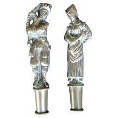 Antique French Pair of Bronze Cachets Depicting a Bagpipe Player and a Drummer