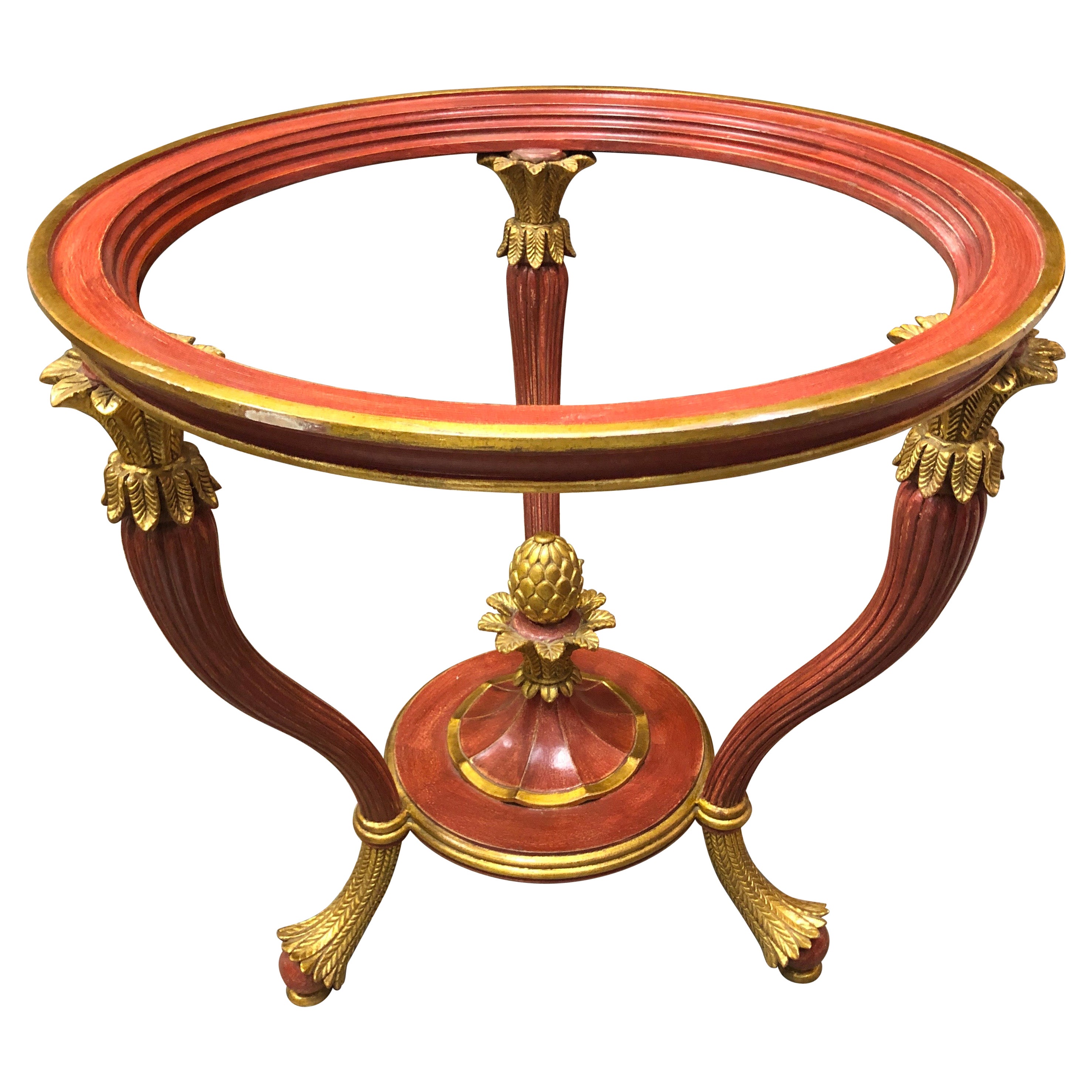 20th Century French Pedestal Round Table in Moulded and Painted in Red Wood