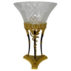 Centre de table ancien en cristal et bronze doré d'époque Empire français, vers 1815-1825