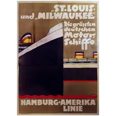 Rare German Art Deco Period Poster for the "St. Louis and Milwaukee Ships, " 1929